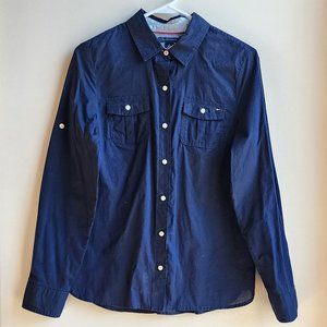 Tommy Hilfiger Navy Blue Button Down Shirt Size Medium